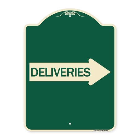 SIGNMISSION Deliveries With Right Arrow Heavy-Gauge Aluminum Architectural Sign, 24" x 18", G-1824-24362 A-DES-G-1824-24362